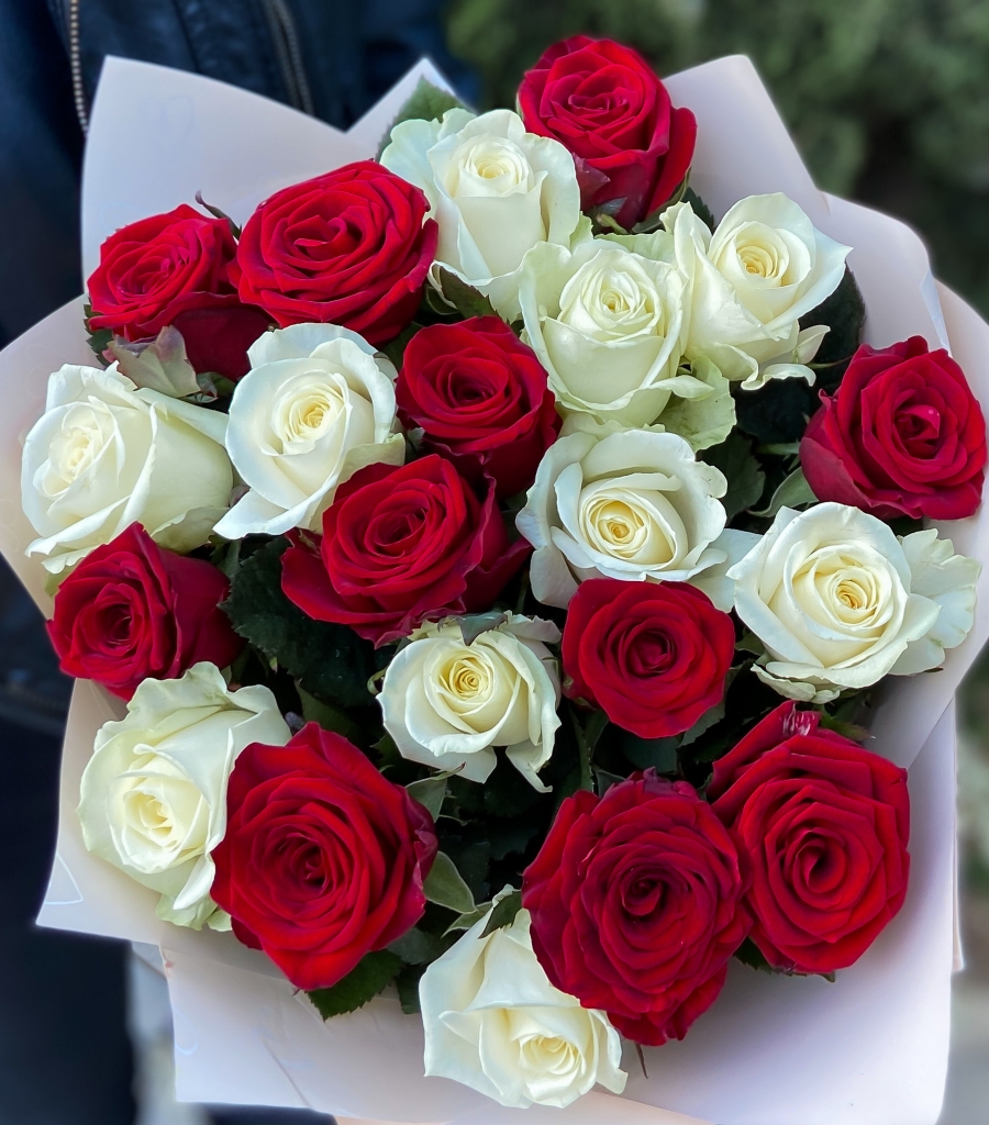 21 роза (Крым) красно-белый mix